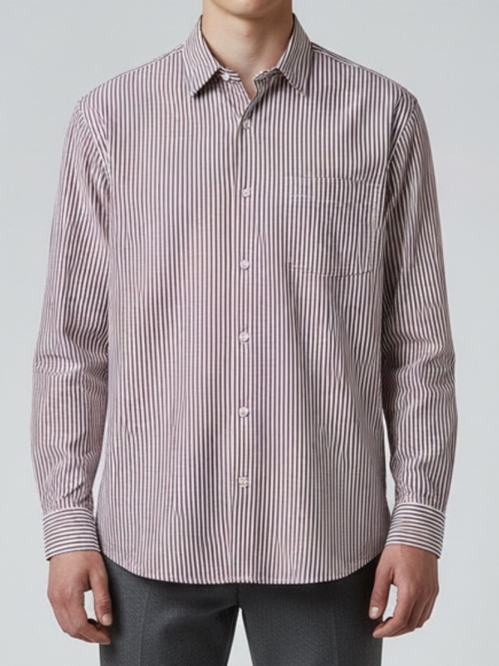 Stafford Men's Maroon & White Striped Long Sleeve Dress Shirt Size 16.5